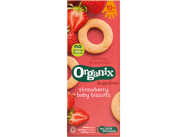 Organix FingerFoods strawberry baby biscuits round biscuits